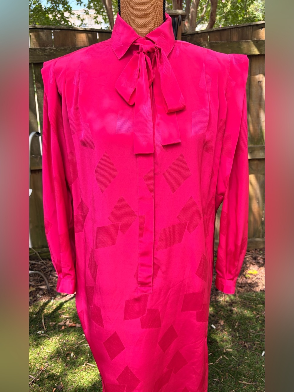 Vintage 80s Liz Claiborne Fuchsia Geometric Jacquard Midi Dress